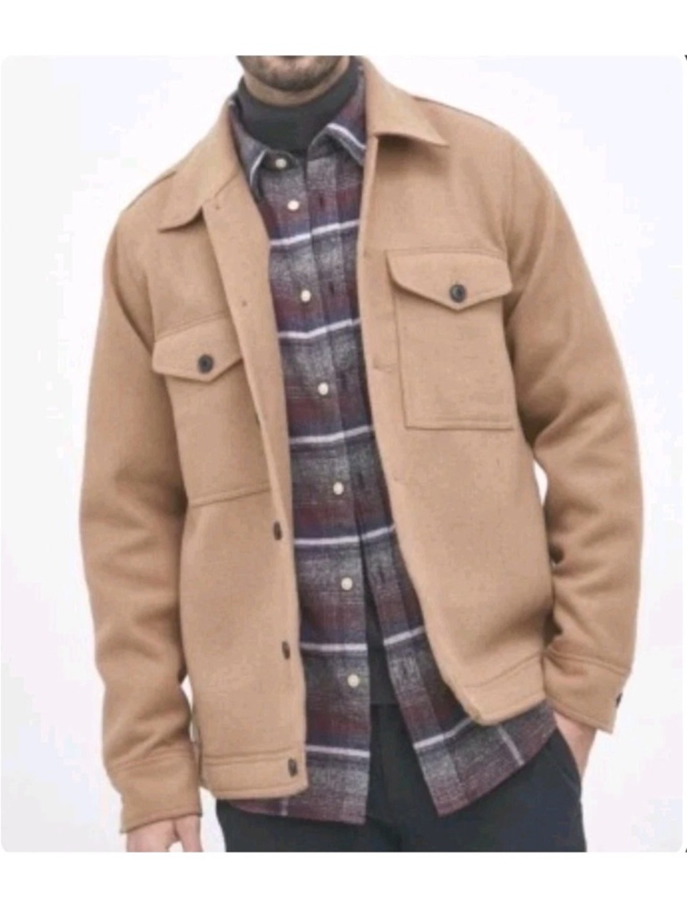 BOSS Hugo Boss Men's Camel Beige Wool Blend Button Relaxed Fit Trucker Jacket XL
